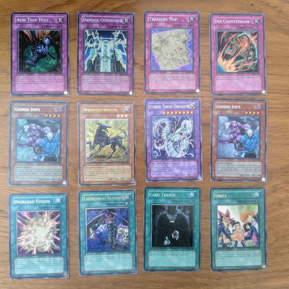 Vintage Yu-Gi-Oh! Card Lot 12 Cards - Cyber Twin Dragon & Rare Spells YuGiOh